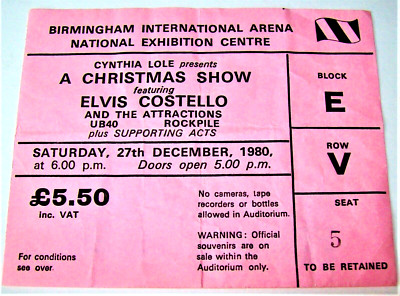 ELVIS COSTELLO UB40 ROCKPILE CONCERT TICKET FOR SAT 27th DEC 1980 NEC BIRMINGHAM