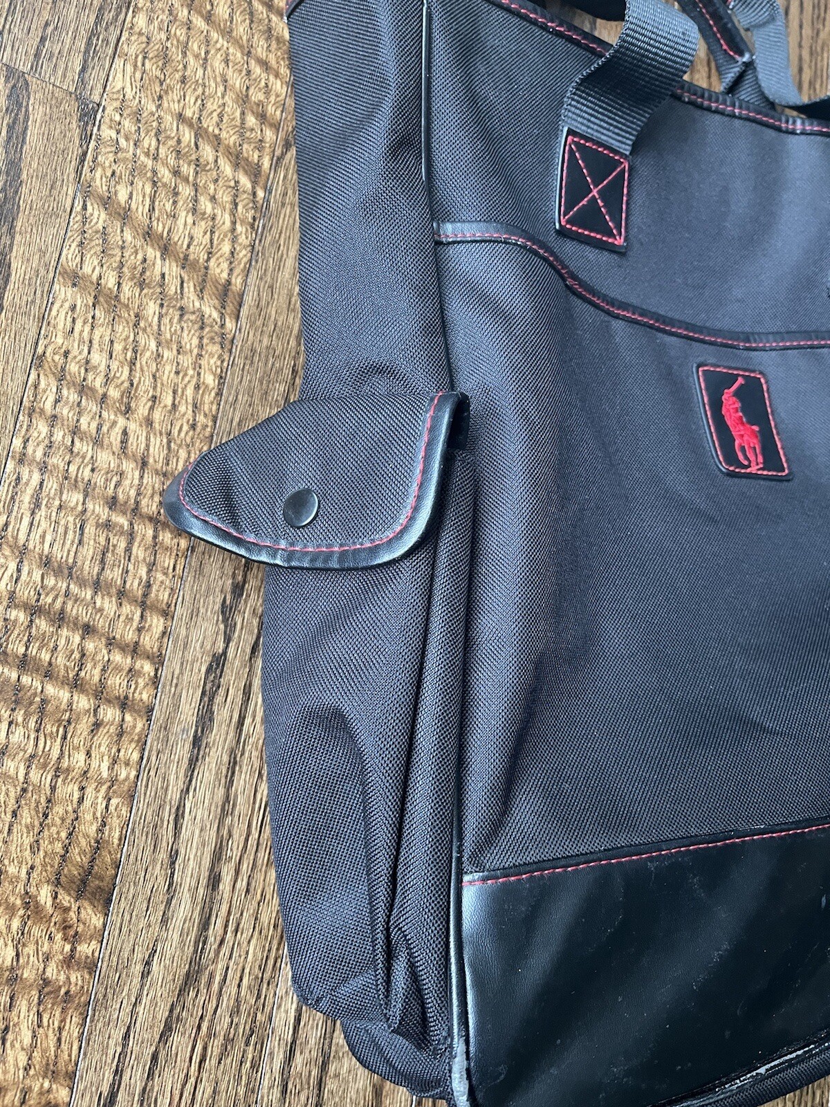 Polo Ralph Lauren tote bag grande pony nero rosso tela ricamata vintage anni 90