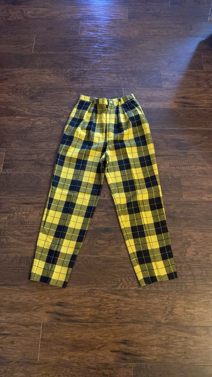 Vintage Chequers Yellow \u0026 Black Plaid Wool Blend Pants | eBay