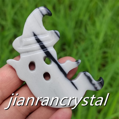 2.5" Natural Tai Chi Stone Ghost Slice Carved Quartz Crystal Skull Healing 1pc - Picture 3 of 8