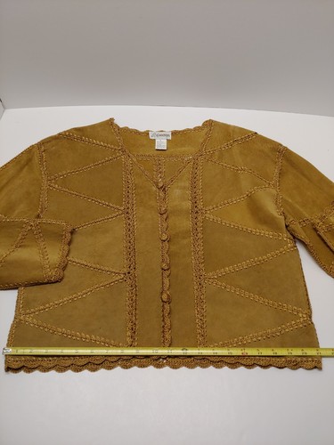 Women's Leather Patch Crochet Jacket Gantos Long Sleeve Waist Length Large Brown - Picture 7 of 11