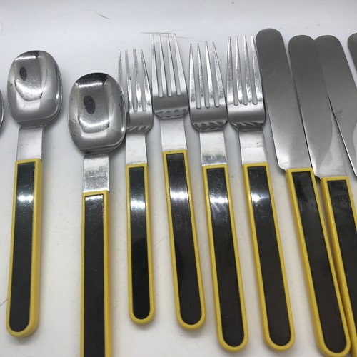 Crown Corning Stainless Yellow Black Plastic Handle Flatware Japan Vintage Nice - Picture 4 of 17