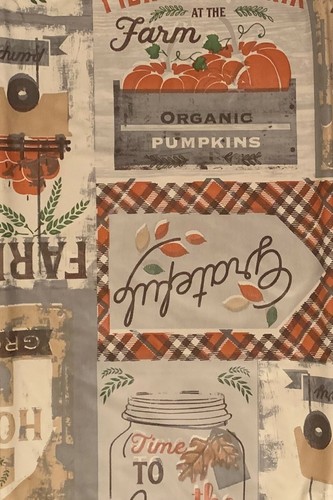 Fall Beige Pumpkin Farm to Table Patchwork Vinyl Flannel Tablecloth 52 Square - Picture 3 of 4