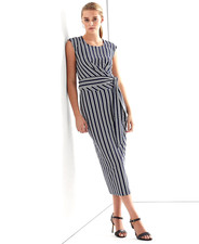 NEW LAUREN RALPH LAUREN BLUE WHITE STRIPES CAREER MIDI SHEATH DRESS SIZE 16 $