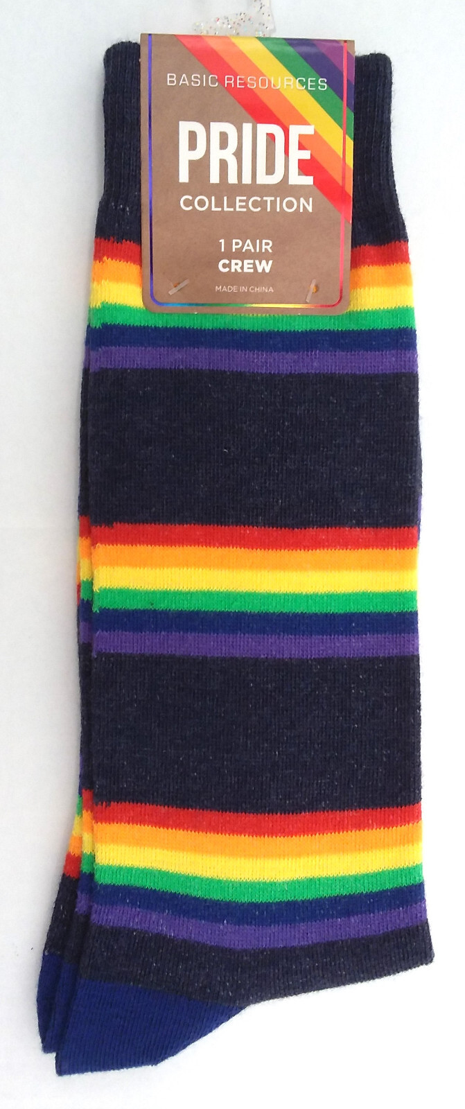 Basic Resources, Pride Collection, Rainbow, One Pair of Crew Socks, Mens/Ladies