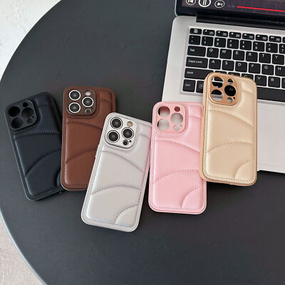 Puffer Daunenjacke PU Soft Cover Handyhülle für iPhone 16 Pro Max 15 14 13 12 11