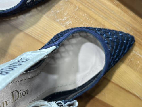 CHRISTIAN DIOR J'Adior Slingback Pumps Blue Lace Embroidered Size 34.5 - Picture 7 of 11