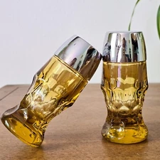 Vintage Anchor Hocking Georgian Amber Glass Footed Salt & Pepper Shakers