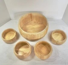 Wood Salad Bowl Set serving bowl & 4 Individual bowls 11" X 5" light color