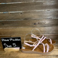 New Big Kids Steve Madden Jplum Pink Faux Leather Rhinestone Sandals Size 5 NWOB