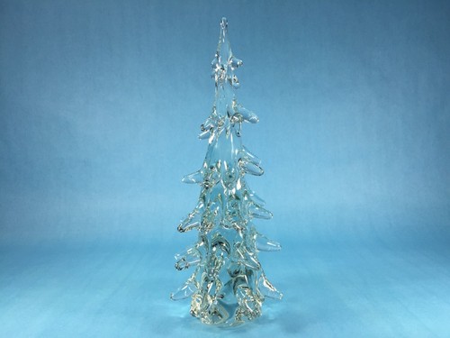 Handgefertigter Klarglas Baum 12" x 5" solider schwerer Winter Briefbeschwerer asymmetrisch