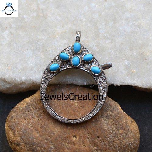 Natural Diamond Gemstone Lobster 925 Silver Sapphire Turquoise Lock Finding - Picture 6 of 7