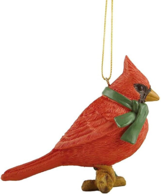 Red Cardinal Ornament Sitting on Branch Resin Figurine Decor Collectible Gifts