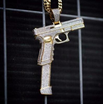 14k Yellow Gold Plated 1.60 Ct Round Simulated Diamond Pistol Hand 