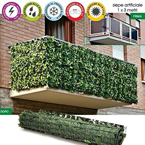 SIEPE FINTA SIEPE ARTIFICIALE FOGLIA EDERA LAURO SINTETICA ANTICADUTA MT 3X1 - Immagine 2 di 4