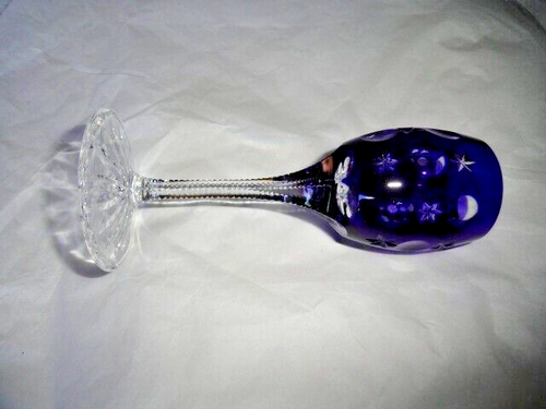 Faberge Na Zdorvye Cobalt Blue cut to clear crystal CORDIAL LIQUEUR glass Mint - Picture 3 of 11