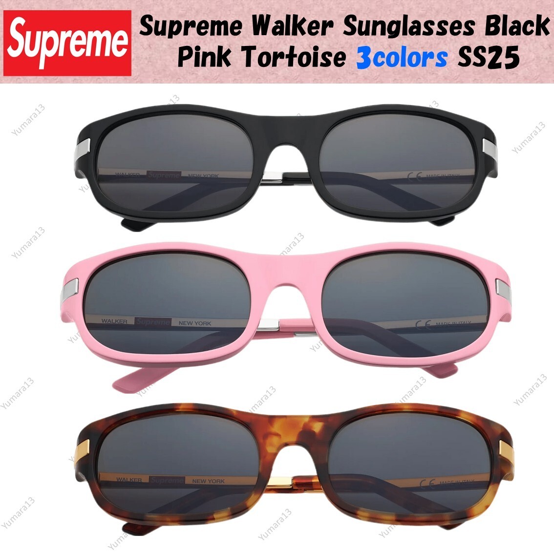 Supreme Walker Sunglasses Black Pink Tortoise 3colors SS25