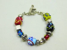 Silpada 925 Sterling Lampwork Art Glass Bead 8" Toggle Bracelet 