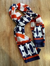 Vintage Scarf Geometric Striped Orange Navy Blue White Long Narrow scarf
