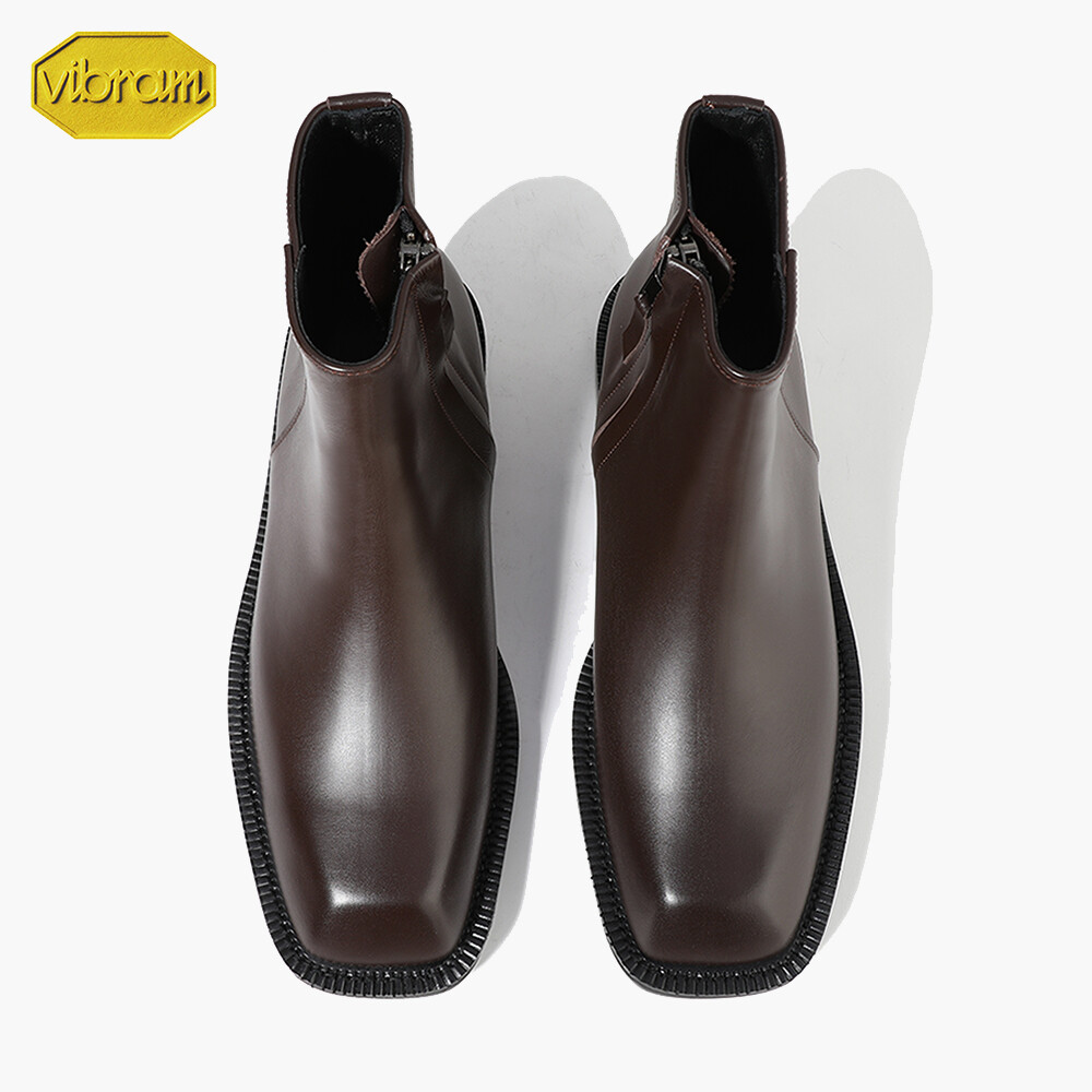 Firenze Atelier Men's BROWN Leather Square Toe Vibram Sole Ankle