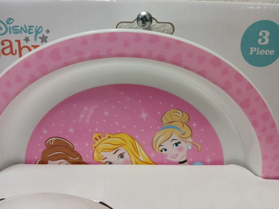 Juego de 3 piezas de cena princesa bebé niña Disney sin BPA, plato, cuenco y taza. Rosa Foto 2 de 4