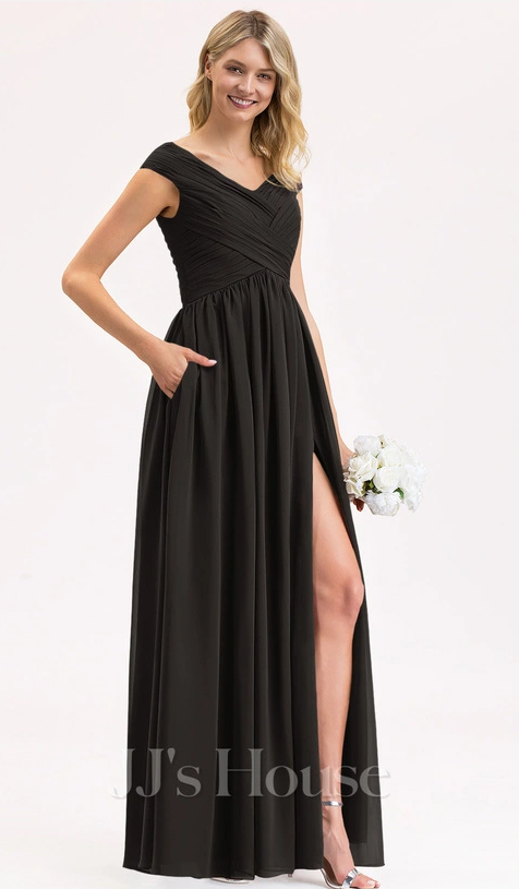 JJ's House Black A-line Long Off Shoulder Chiffon Bridesmaid Dress Sz 10  206459 | eBay