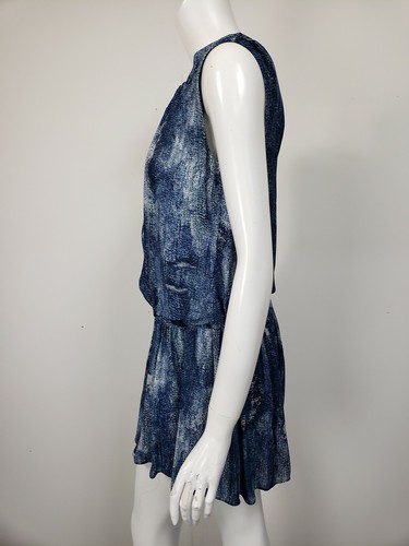 KAREN MILLEN Blue White Distressed Denim Print Polyester Romper UK 8 US 4 - Picture 2 of 3