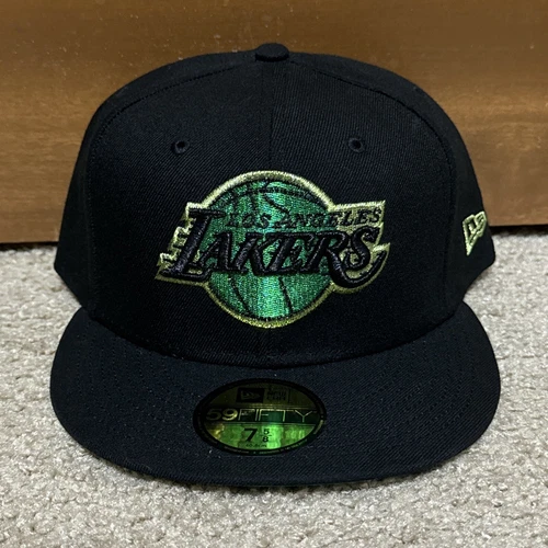 New Era Los Angeles Lakers Metallic Pop 59Fifty Fitted Hat Black/Green Cap 7 5/8