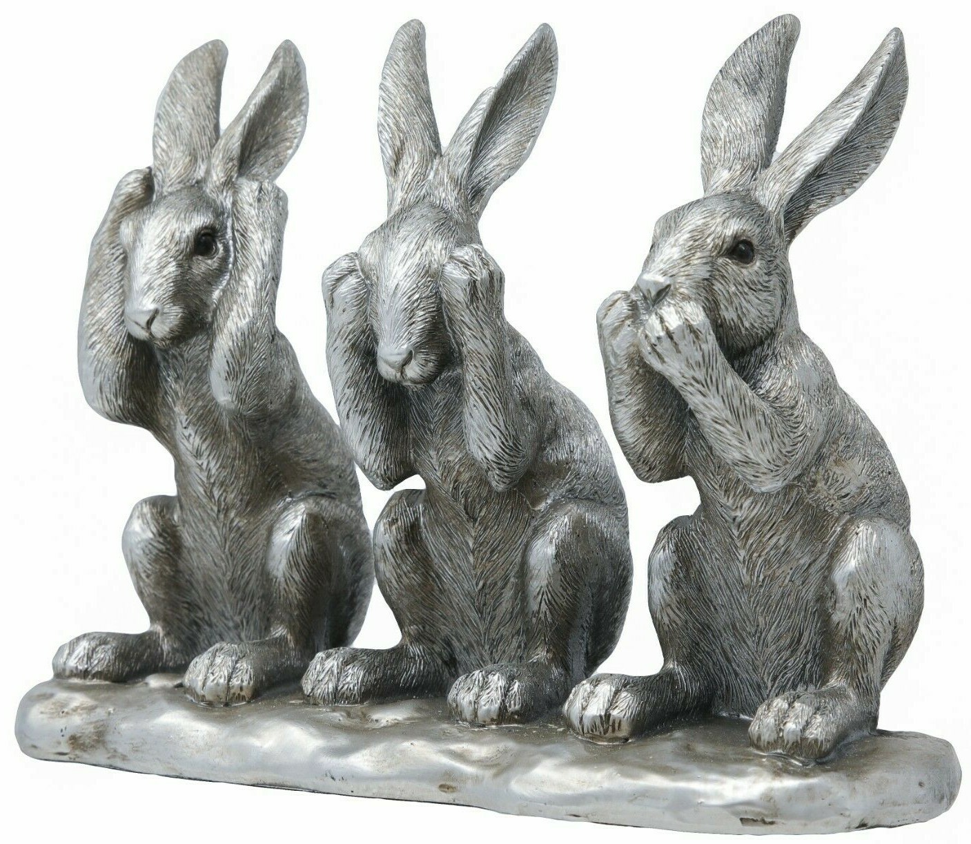 Three Wise Hares Silver Resin Statue See Hear Speak No Evil Leonardo Collection