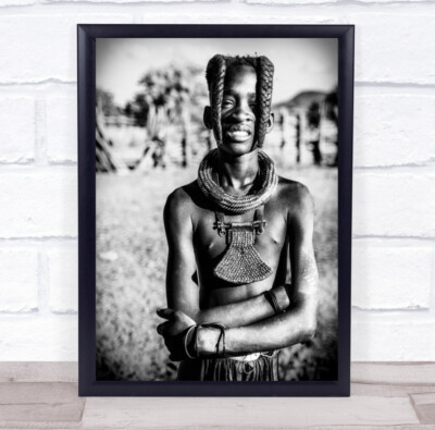 Confident Himba Kraal B&W North Of Namibia Boy Posing Wall Art Print