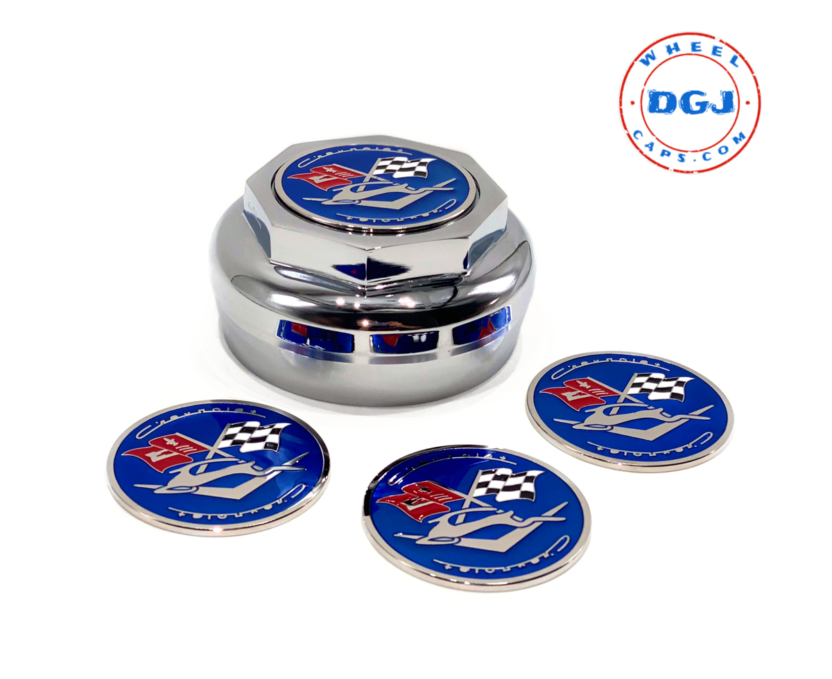 Impala Candy Blue on Chrome Lowrider Knock-Off Metal Chips Emblems