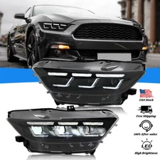 Pair LED Headlights For Ford Mustang 2015-2017 Head Lamps Assembly Sequential