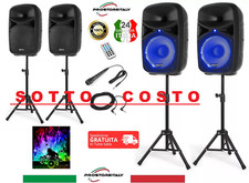 IMPIANTO AUDIO AMPLIFICATO : 2 CASSE 1000 W MAX LED WOOFER 15"+BLUETOOTH+STATIVI