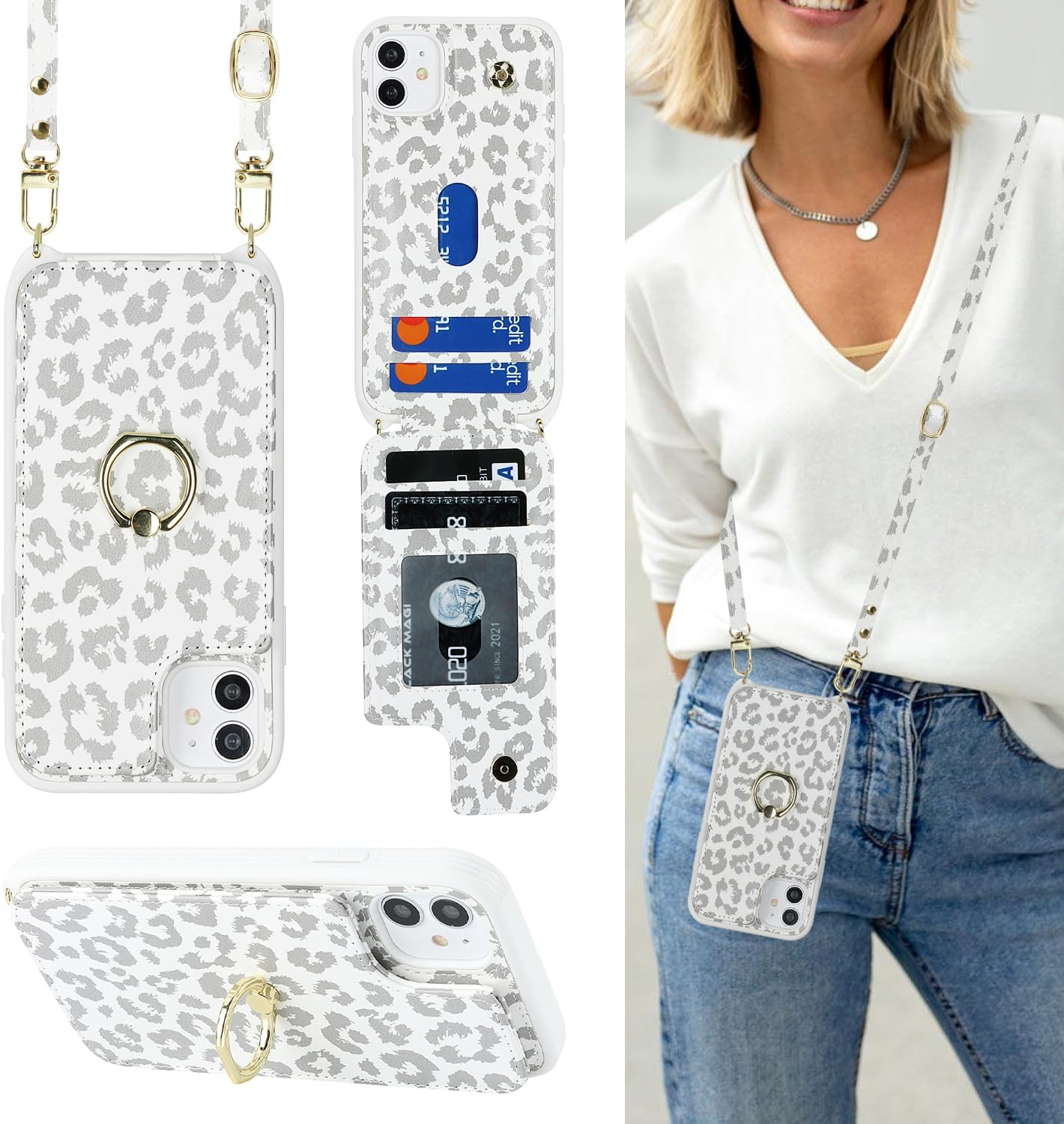 For Iphone 11 Phone Case with Card Holder and Strap for Women,Crossbody Lanyard,