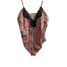 Vintage Black Lace Pink Floral Made in USA Lingerie Size Small