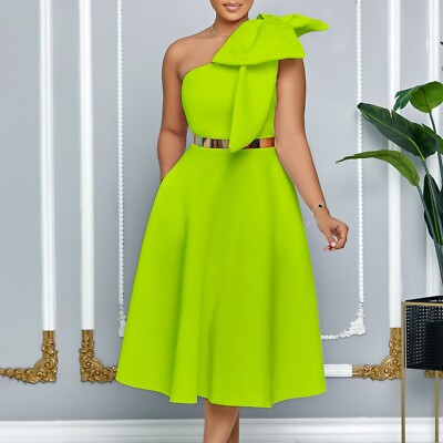 Fashion Women One Shoulder Casual Bow Smocked A Line Flowy Beach Boho Maxi  Dress | eBay