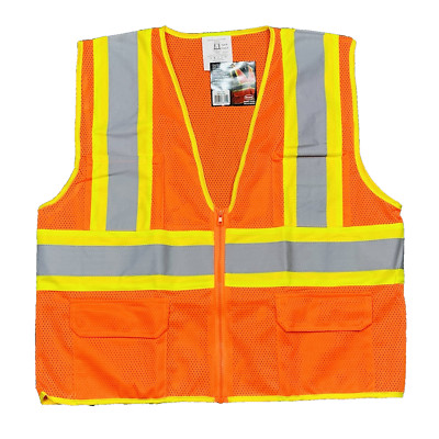 Reflective Tape Safety Work Vest Mens Medium Orange Type R, Class 2 Full Zip NWT