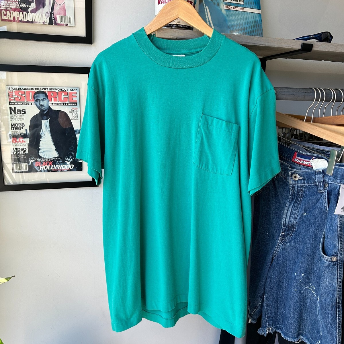 VINTAGE 90s | Blank Aqua Pocket T-Shirt sz XL Adult | eBay