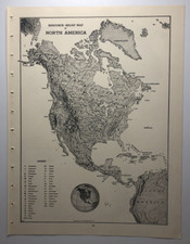 1947 Vintage NORTH AMERICA Antique Relief Map - Hammond's Atlas & Gazetteer
