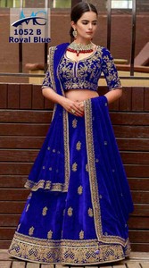 Royal Blue Lehenga Choli Shawl Indian Wedding Wear Lengha Chunri Lahanga Velvet Ebay