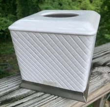 Raymond Waites Bath Tissue Box Cover White Geometric Silver Base Porcelain Retro