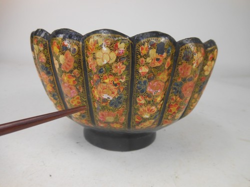 Vintage russische handbemalte gelappte Schale Messing gefüttert verzierte Blumen 6 Zoll - Bild 12 von 13