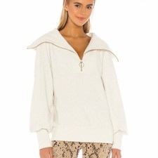 Varley Vine Half Zip Sweatshirt Ivory Ribbed Oversized Pullover Size Small