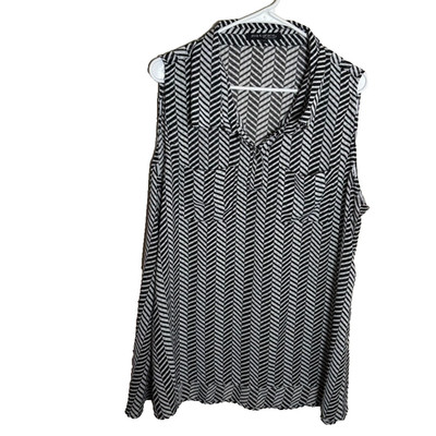 Ava & Grace Blouse Women's 2X Tank Top Sheer V-Neck Casual Lightweight Printed