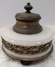 Antique Inkwell 19th Century French Louis XVI Style Marble & Gilt Bronze