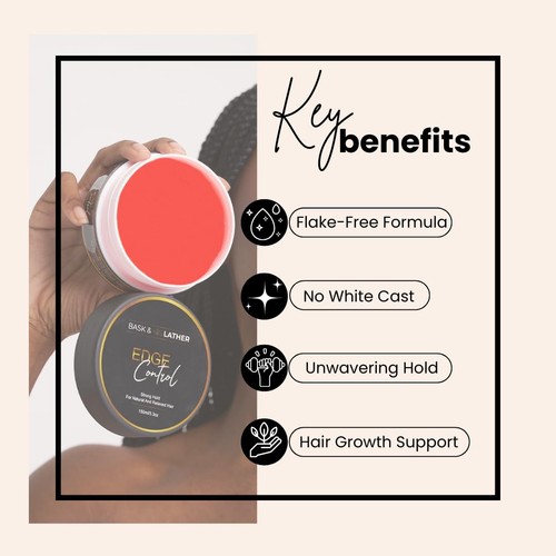 BASK & LATHER Strong Hold Edge Control Gel with Castor Oil, Non-Greasy,...  - Picture 4 of 7