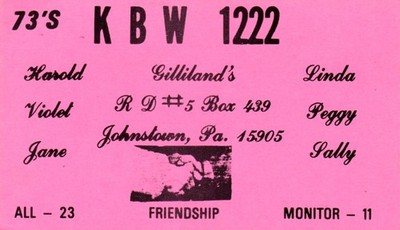 Johnstown Pennsylvania KBW-1222 QSL Radio Postcard
