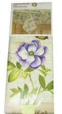Botanical Blossoms Fabric Tablecloth Floral Butterflies Summer 60x102" Oblong