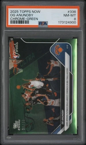 2025 NBA Topps Now Knicks OG Anunoby Brunson #336 GREEN CHROME /99 PSA 8 HIGHEST - product listing photo