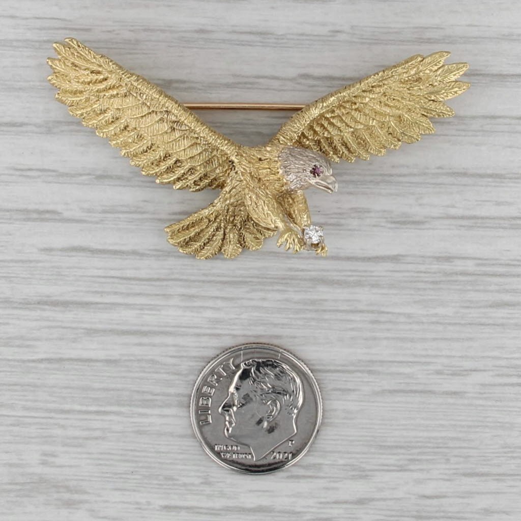 Large Ruby Diamond Eagle Brooch 18k Yellow Gold S… - image 5